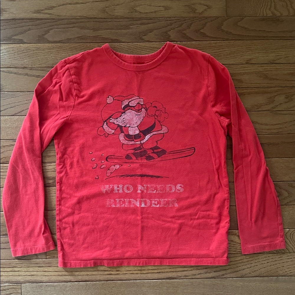 🎅🏻 GAP KIDS Red Long sleeved tee shirt Santa who needs reindeer size large VGUC